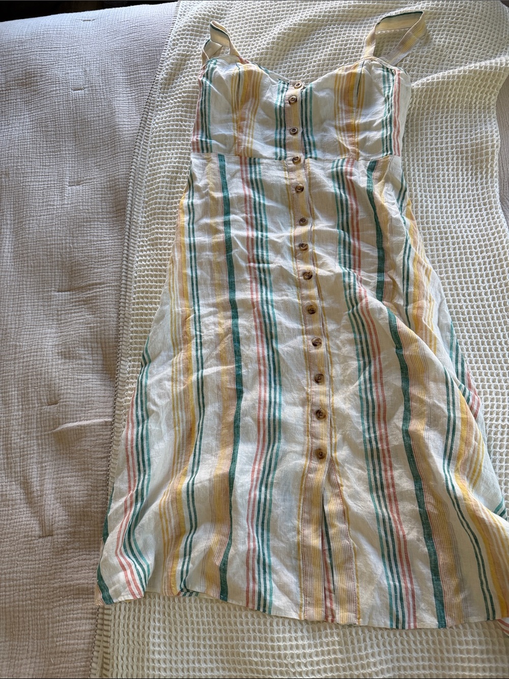Striped Button-Front Sundress in White with Pastel Stripes